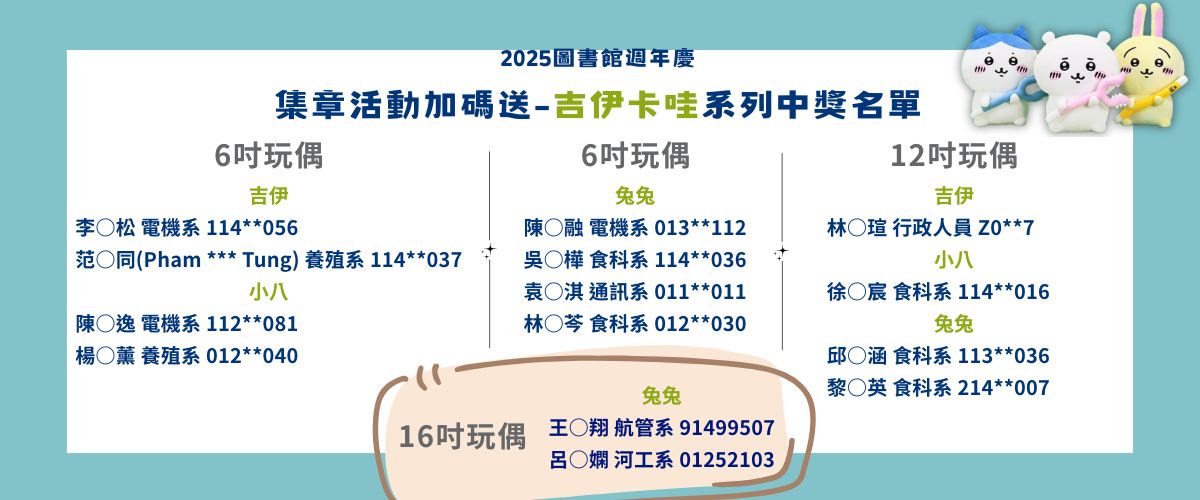 連結到2025圖書館週中獎名單